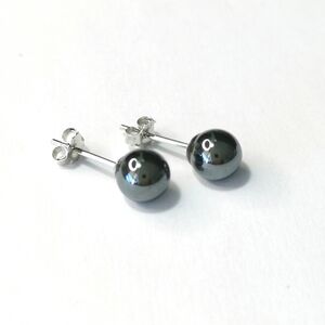 6mm Hematite grey ball bead earrings on sterling silver post 🆕
